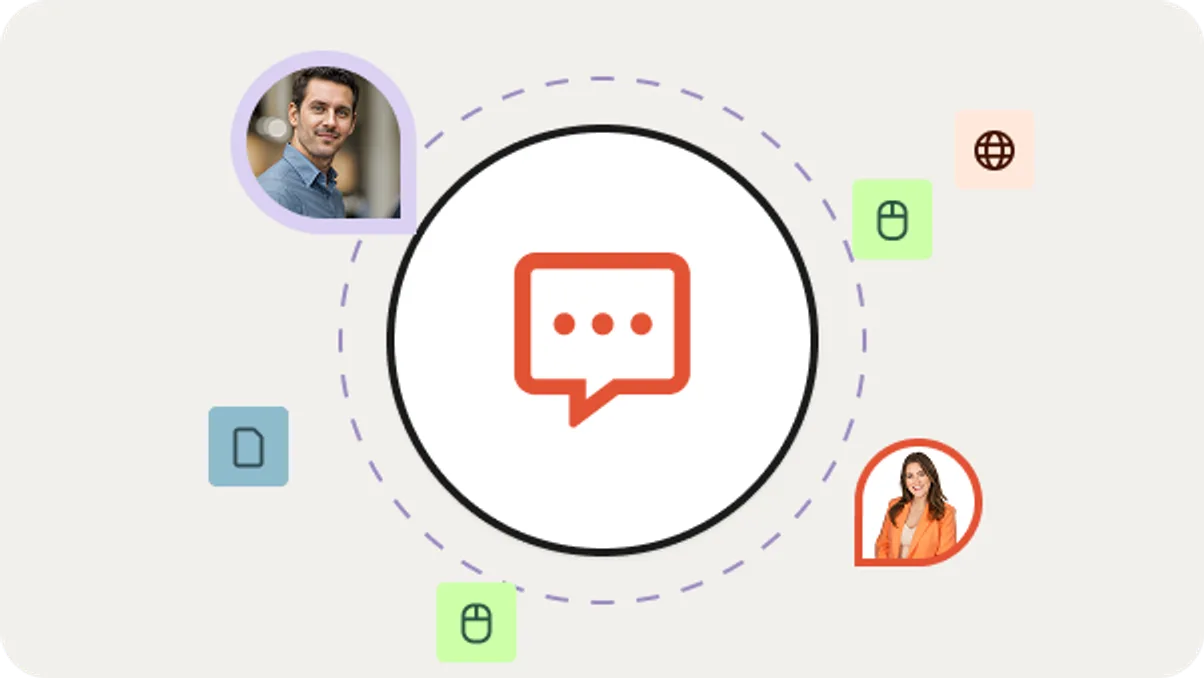 A conversation bubble at the centre of an orbit of collaborators and tools