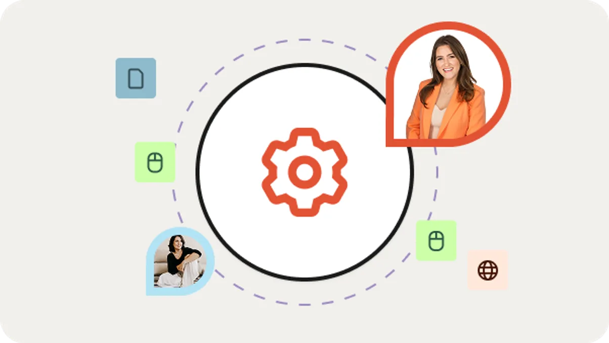 A settings gear at the centre of an orbit of collaborators and tools